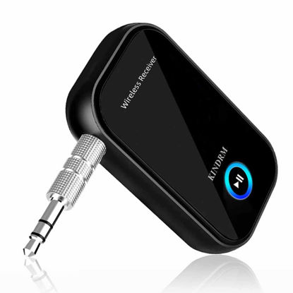 Picture of Upgraded Bluetooth V5.0 Car Adapter, KINDRM Portable Noise Canceling Bluetooth Audio Receiver Wireless Low Latency 3.5mm Aux Input Adapter for Wired Headphone, Speaker, Car/Home Stereo Streaming Music