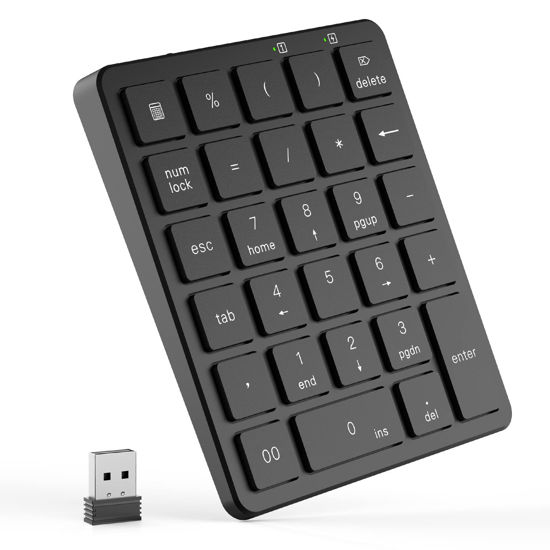 Picture of PINKCAT Wireless Number Pads, 28 Keys Numeric Keypad with 2.4G Mini USB Receiver, Portable Number Numpad Financial Accounting for Laptop, PC, Notebook, Desktop, Surface Pro - Black