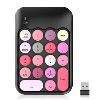 Picture of PINKCAT Wireless Number Pads, Cute 18-Round Keys Numeric Keypad with 2.4G Mini USB Receiver, Portable Silent Number Numpad Financial Accounting for Laptop, PC, Notebook, Desktop, Surface - Black Mix