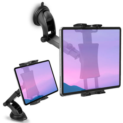 Picture of Car Dashboard & Windshield Tablet Mount Holder, 360° Rotation Window Dash Stand for iPad Pro 12.9/11/10.5/9.7/Air/Mini, Samsung Galaxy Tab, 4.7-12.9" Tablets & Phone, TPU Suction Cup Sticky Gel & Pad