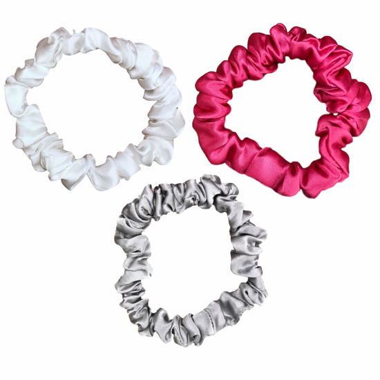 Picture of Celestial Silk Mulberry Silk Scrunchies for Hair (Small, Hot Pink, Silver, White)