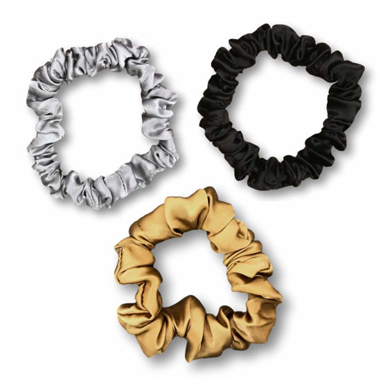 Picture of Celestial Silk Mulberry Silk Scrunchies for Hair (Small, Gold, Silver, Black)