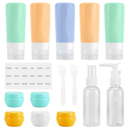 Picture of Beveetio Travel Bottles TSA Approved 15 Pack,2.9oz Silicone Refillable Size Containers, BPA Free Travel Tubes Toiletries for Cosmetic Shampoo Cream Conditioner Lotion Soap