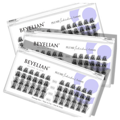 Picture of BEYELIAN 144 Pcs Cluster Lashes, DIY Eyelash Extension, Individual False Eyelashes Extension Natural Look Reusable Glue Bonded Black Super Thin Band Lash Clusters Mix (Style5 0.07 Mix Black Band)