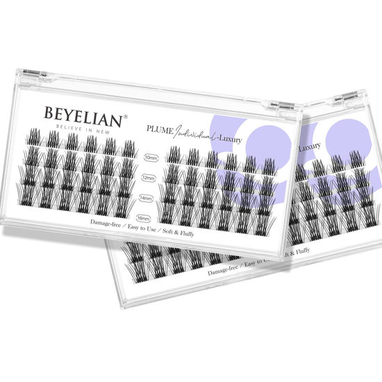 Picture of BEYELIAN Lash Clusters Pack of 2, 96 Individual Cluster Lashes, 10-16mm DIY Eyelash Extension Natural Look Reusable Glue Bonded Transparency Super Thin Band (Style5 0.07 Mix Clear Band)