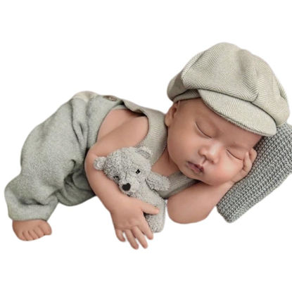 Picture of Ylsteed Newborn Boy Photoshoot Outfits 2Pcs Baby Photography Props Newborn Gentleman Suit Photography Outfits Boy Suspender Pants with Beret (Light Green)