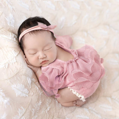 Picture of Ylsteed Newborn photography Outfits Girl Newborn Photography Props Lace Romper with Handmade Headband Newborn Infant Photo shoot Outfits Girls Photo Props -Ruffles Cameo