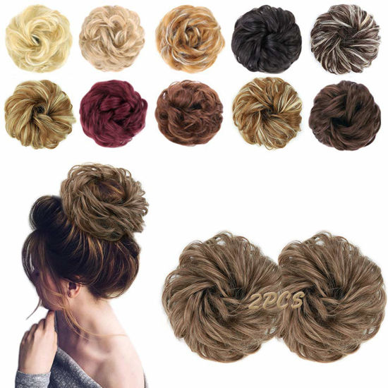 Picture of MORICA 2PCS Messy Hair Bun Extensions Curly Wavy Messy Synthetic Chignon Hairpiece Scrunchie Scrunchy Updo Hairpiece for women.