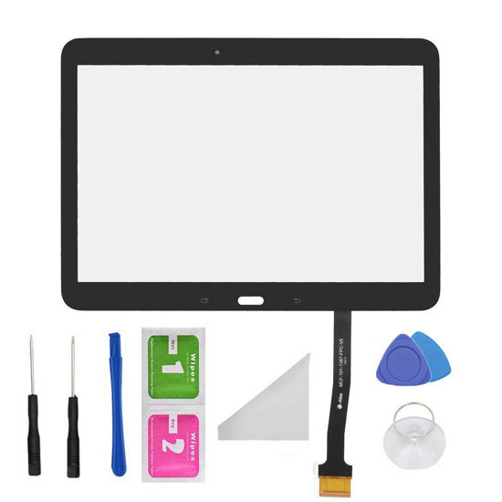 Picture of Black Touch Screen Digitizer Panel Glass Replacement Part for Samsung Galaxy Tab 4 10.1 SM-T530 T531 T535 PreInstalled Adhesive and Tools