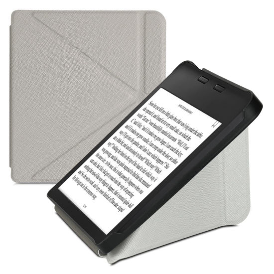 Picture of kwmobile Origami Case Compatible with Kobo Libra 2 - Case Ultra Slim Fit PU Leather Cover with Stand - Silver