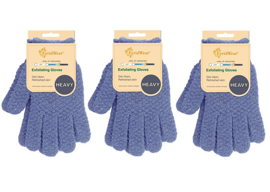 Picture of Evridwear Exfoliating Dual Texture Bath Gloves for Shower, Spa, Massage and Body Scrubs, Dead Skin Cell Remover, Gloves with Hanging Loop (3 Pairs Heavy)