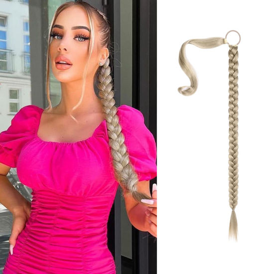 Picture of SEIKEA Upgraded Long Braid Ponytail Extension with Elastic Tie Straight Sleek Wrap Around Braid Hair Extensions Ponytail Ash Blonde20 Inch (After Braided 16 Inch) 110 Gram