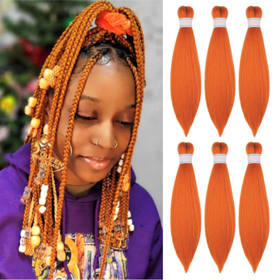 Picture of Ginger Orange Braiding Hair Pre stretched Human Hair Kanekalon Braiding Hair 16inch 6 Packs