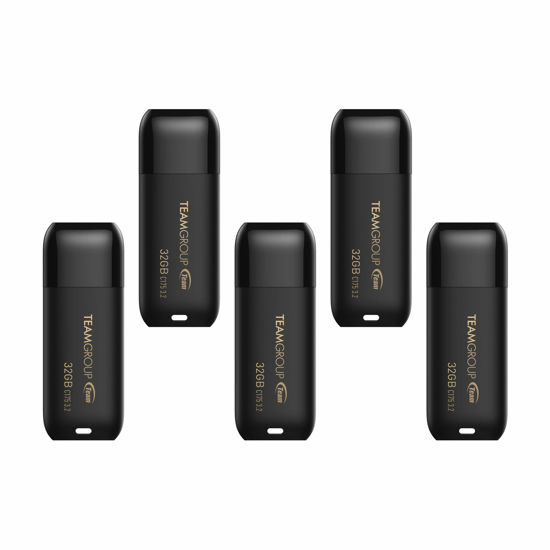 Picture of TEAMGROUP C175 32GB 5 Pack USB 3.2 Gen 1 (USB 3.1/3.0) Flash Thumb Drive, External Data Storage Memory Stick Compatible with Computer/Laptop Matte Black TC175332GB21