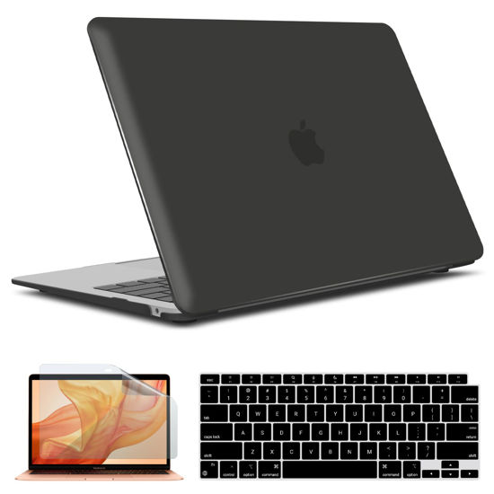 Picture of IBENZER Compatible with 2022 2021 2020 MacBook Air 13 inch case M1 A2337 A2179 A1932, Hard Shell Case&Keyboard Cover&Screen Film for Mac Air 13 with Touch ID, Black, AT13BK+2