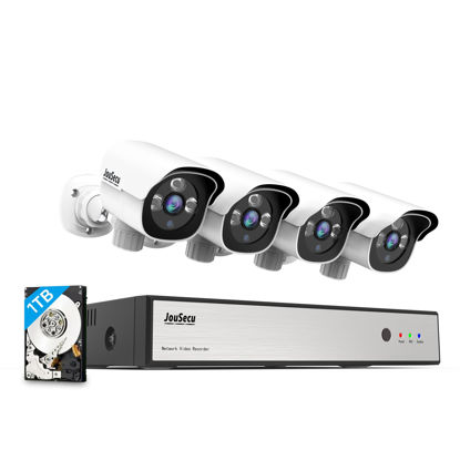 Picture of JouSecu 3MP PoE Security Camera System, Upgrade 8CH HD PoE NVR with 1TB HDD for 24-7 Recording, True Plug & Play, 4pcs PoE Security Cameras Wired with IP66 Waterproof