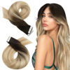 Picture of Moresoo Tape in Hair Extensions Human Hair Ombre 24 Inch Tape in Balayage Hair Extensions 40pcs Remy Hair Extensions Tape in #2/27/613 Brown to Caramel Blonde with Blonde Tape in Natural Hair 100g