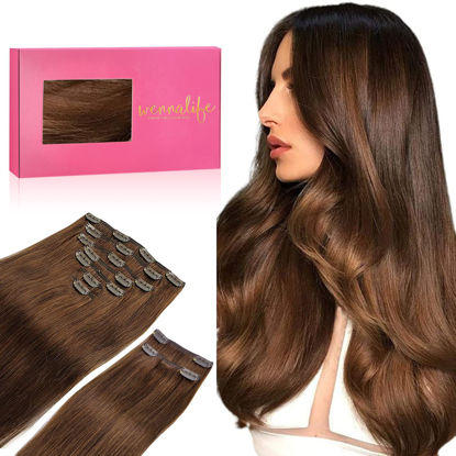 Picture of WENNALIFE Clip in Hair Extensions, 150g 24 Inch 9pcs Chocolate Brown Human Hair Extensions Thicker Clip in Hair Extensions Real Human Hair Clip Set Double Weft