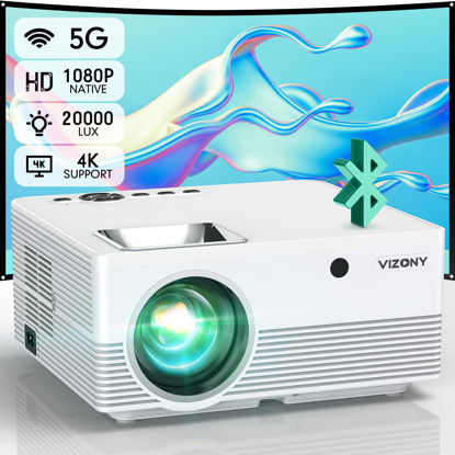 Picture of VIZONY Projector with 5G WiFi and Bluetooth, 20000L 600ANSI Full HD Native 1080P Projector, Support 4k & 350" Display with Carry Case, Outdoor Movie Projector Compatible w/Phone/TV Stick/Laptop, White