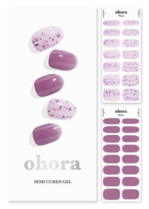 Picture of ohora Semi Cured Gel Nail Strips (N Violeta) - Valentines Day Nails Works with Any UV Nail Lamps, Salon-Quality, Long Lasting, Easy to Apply & Remove - Includes 2 Prep Pads, Nail File & Wooden Stick