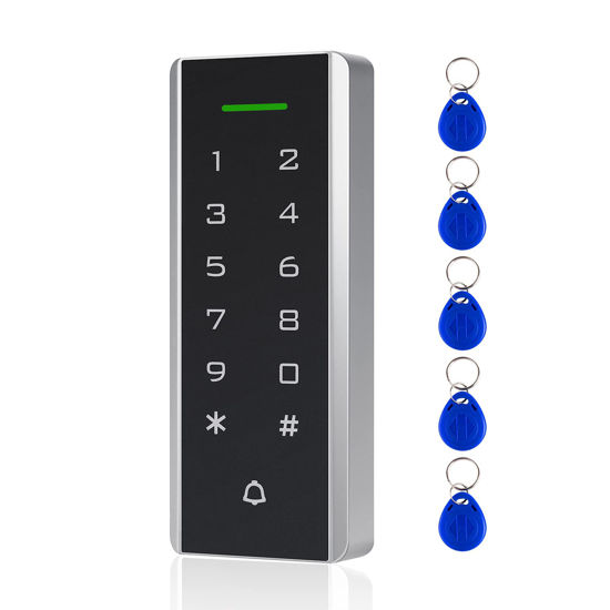 Picture of Door Access Control System, 125KHz Proximity ID Card Access Control Keypad Support 1000 Users ID Card Reader Digital Keypad + 5PCS Keychains for Entry Access Controller Gate Opener