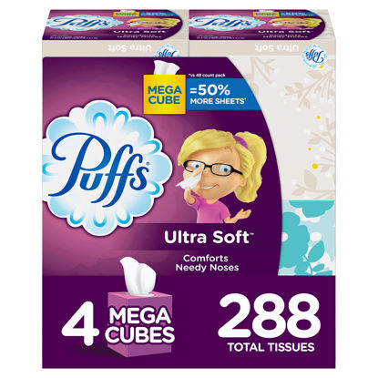 Picture of Ultra Soft Non-Lotion Facial Tissues, 4 Mega Cube Boxes (288 Total Tissues)