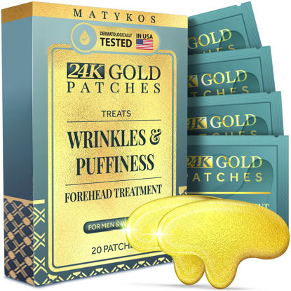 Picture of 24K Gold Forehead Patches - 20 PCS - Collagen and Hyaluronic Acid Pads that Helps Reducing Forehead Wrinkles, Fine Lines - NO Artificial Fragrance or Alcohol