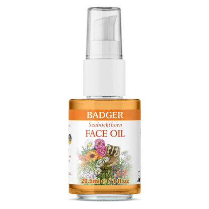 Picture of Badger Face Oil, Seabuckthorn, Certified Organic, Seabuckthorn Oil, Organic Face Oil, Moisturizing Facial Oil, Natural Face Oil, 1 oz Glass Bottle