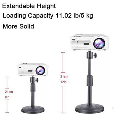 Picture of Desktop Mini Projector Stand, Angle Adjustable Projectors Stand with 1/4in Mounting Screw Length 7.9-11.in / 20-28cm Loading 11lbs Mini Tabletop Mount for Projector Camera