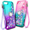 Picture of NGB Supremacy Compatible with iPod Touch 7/iPod Touch 6/5 Case [2 Pack] with HD Screen Protector and Ring Holder/Wrist Strap for Girls Women Kids, Glitter Liquid Cute Case (Aqua/Purple, Pink/Aqua)