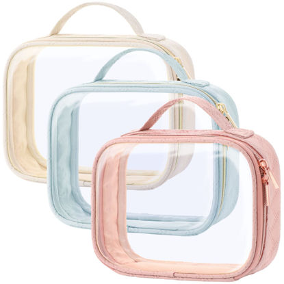 Picture of PACKISM TSA Approved Toiletry Bag, 3 Pack Clear Makeup Bags with Handle Large Opening, Clear Toiletry Bags Fit Carry-on Travel Essentials, Quart-sized Clear Travel Bags for Toiletries, Multicolor