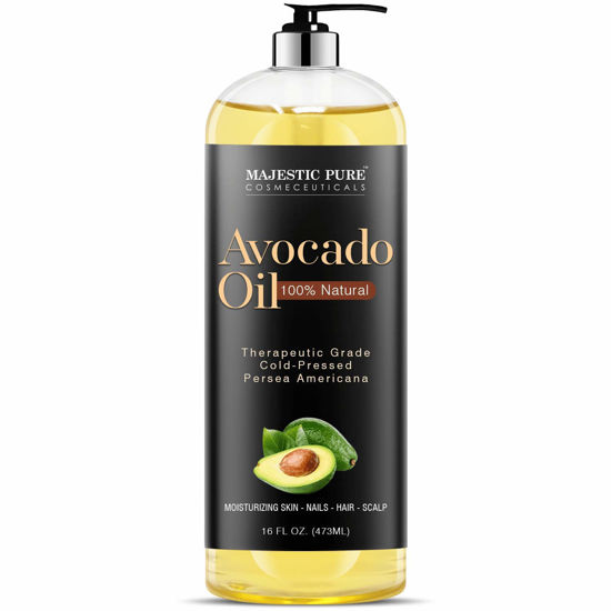 Picture of MAJESTIC PURE Avocado Oil - 100% Pure and Natural, Cold-Pressed, for Skin Care, Massage, Hair Care, and Carrier Oil to Dilute Essential Oils, 16 fl oz