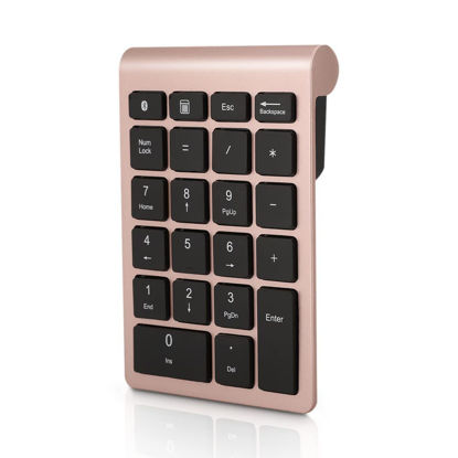 Picture of Bluetooth Number Pad, 22 Keys Number Keypad with Shortcut Key, 10Keys Portable Financial Accounting Wireless Number Pad, Bluetooth 5.0 Numeric Keyboard for Laptop, PC, Desktop, Pad(Rose Gold)