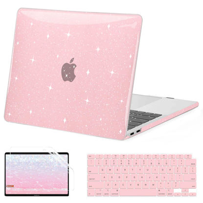 Picture of G JGOO Compatible with MacBook Air 13 Inch Case 2022 2021 2020 2019 2018 Release M1 A2337 A2179 A1932 Touch ID, Glitter Plastic Hard Shell Case + 2 Keyboard Covers + Screen Protector, Sparkly Pink