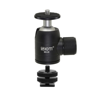 Picture of SIOTI Ultra Mini Ball Head Mount with Hot Shoe, Compatibale with Digital Camera/Microphone/Smart Phone/Action Camera/Flash/LCD (Mini Ball Head MX20)