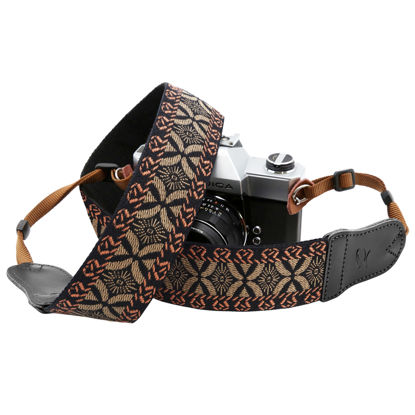 Picture of PADWA Mystic Grey Embroidered Camera Strap - Double Layer Cowhide Ends,2" Pure Cotton Woven Camera Straps, Adjustable Vintage Neck & Shoulder Strap for All DSLR Cameras,Great Gift for Photographers