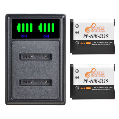 Picture of Pickle Power EN-EL19 NP-BJ1 Battery and LED Dual Charger Compatible with Nikon Coolpix S7000 S6800 S3100, S3200 S3300 S3500, S3600 S3700 S4100 S4200 S4300 S2800 S5200 S5300 S6500 S6800 S32 S33