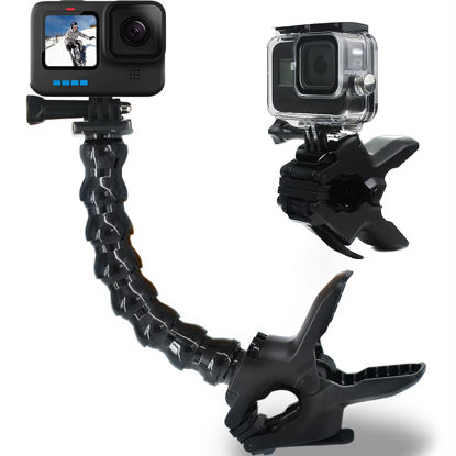 Picture of FiTSTILL Jaws Flex Clamp Mount with Adjustable Gooseneck 8-Section Compatible with Go Pro Hero 11,10. 9, 8, 7, 6, 5, 4, Session, 3+, 3, 2, 1, Max, Fusion, DJI Osmo Action Cameras