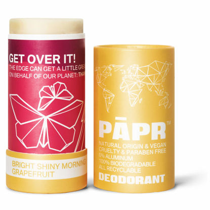 Picture of PAPR-All Natural Deodorant In Sustainable Zero Waste Paper Packaging, Vegan Deodorant for Men and Women, No Artificial Fragrance, Aluminum and Cruelty Free, Bright Shiny Morning - Grapefruit