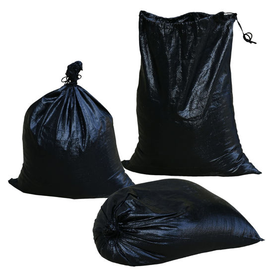 Picture of Jumbulk Black Empty 19" x 24" Woven PE Sandbags, UV Protection, Anti-UV 3 Years, with Ties, Heavy Duty Sand Bags for Flood Water Barrier, Tent Sandbags, Construction Trash (10)