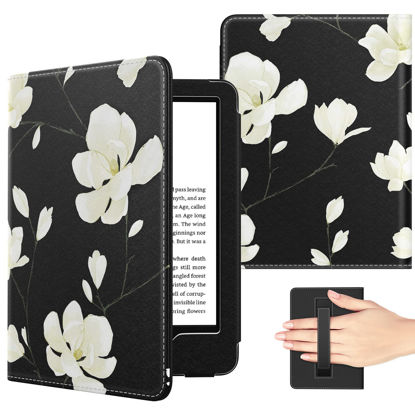 Picture of MoKo Case Fits All-New 6" Kindle (11th Generation, 2022 Release)/Kindle (10th Generation, 2019)/Kindle (8th Gen,2016),Ultra Lightweight PU Shell Cover with Auto Wake/Sleep - Black & White Magnolia