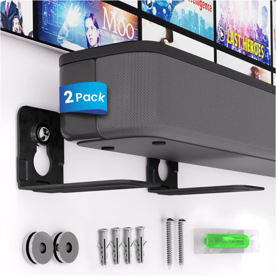 Picture of EVEO Universal Soundbar Mount - 2 Pack for 2 Soundbars L-Bracket Sound Bar Mount Under TV Or Over, for Samsung, JBL, Bose, Sony, LG, Sonos & Other Brands - Easy to Install Sound Bar Wall Mount Shelf