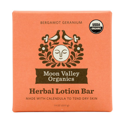 Picture of Moon Valley Organics Herbal Lotion Bar in Bergamot Geranium, Moon Melt Bar, Calendula and Comfrey, Beeswax, Heal and Restore Chapped Skin, Soothing