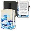 Picture of kwmobile Case Compatible with Kobo Clara HD - PU Leather Cover with Magnetic Closure, Strap, Front Pocket - Japenese Wave Blue/White/Beige