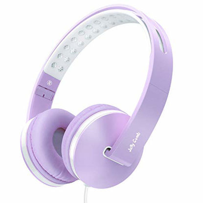 Picture of Kids Headphones for Girls, Jelly Comb Girls Lighhtweight Foldable Stereo Bass Kids Headphones with Microphone, Volume Control for Cell Phone, Tablet, Laptop, MP3/4- for Aged 6 or Above (Purple White)