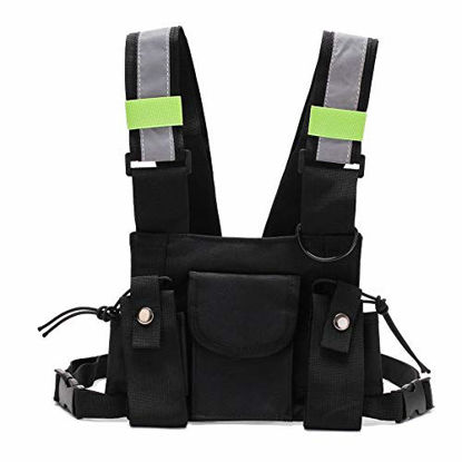 Picture of Ousawig Universal Radio Chest Harness Bag Tactical Chest Front Pack Pouch Holster Vest for Two Way Radio Walkie Talkie(Rescue Essentials) (Black)