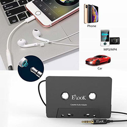 Picture of Elook Car Cassette Aux Adapter Kit, with A Smartphone to 3.5 mm Headphone Jack Adapter for Car, Phone, MP3 ect. Black