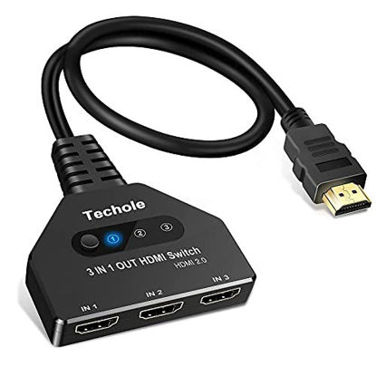 Picture of HDMI Switch 4K 60HZ HDMI Splitter - Techole 3 in 1 Out HDMI Switcher with Cable, 3 x 1 HDMI Switch 4K, USB External Power Supported, Supports 4K@60HZ 3D UHD 1080P HDCP 2.2 for Xbox PS4 Roku HDTV