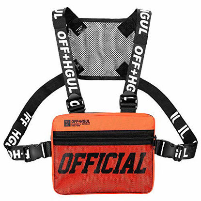 Picture of Ousawig Chest Rig Bag Adjustable Shoulder Pack Walkie Talkie Harness Radio Holster Holder for Men Women (Orange)