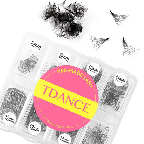 Picture of TDANCE 600 Fans Premade Fans Eyelash Extensions 8-15mm Mixed Length Pre Made Fans Lash Extensions 5D 8D 10D 12D 14D 16D 24D Handmade Promades Eyelash Fans C/D Curl Loose Fans(600-12D-0.05-D-8-15mm)